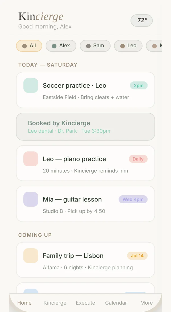Kincierge home screen on a phone